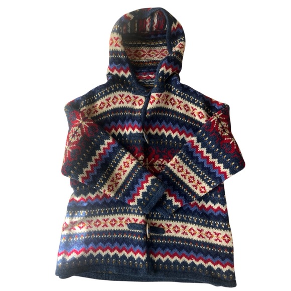 Vintage Wool Hooded Fair Isle Fisherman’s Sweater Cardigan